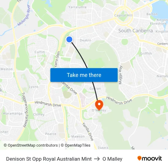 Denison St Opp Royal Australian Mint to O Malley map