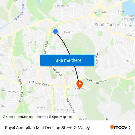 Royal Australian Mint Denison St to O Malley map