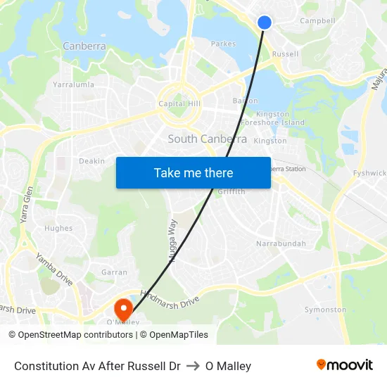 Constitution Av After Russell Dr to O Malley map