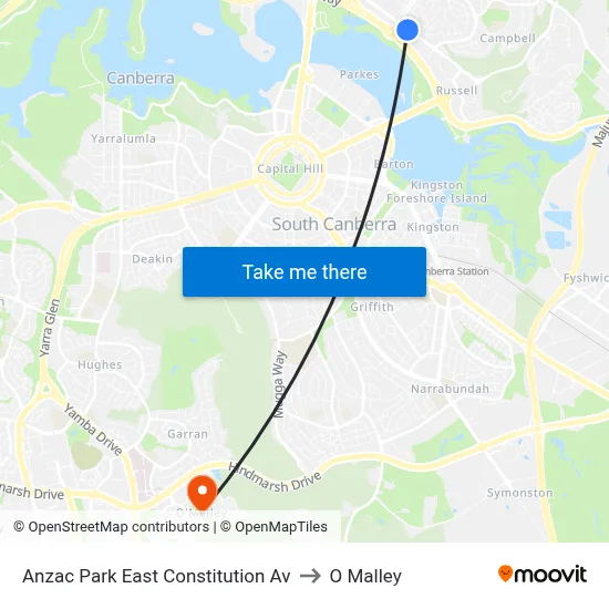 Anzac Park East Constitution Av to O Malley map
