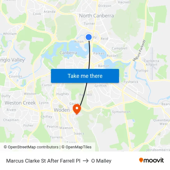 Marcus Clarke St After Farrell Pl to O Malley map