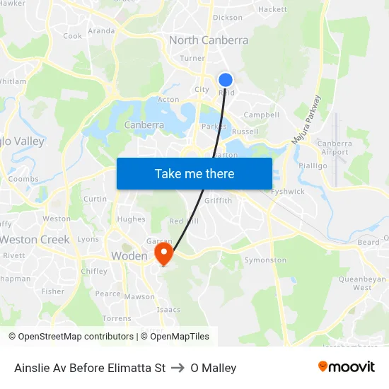 Ainslie Av Before Elimatta St to O Malley map
