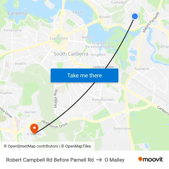 Robert Campbell Rd Before Parnell Rd to O Malley map