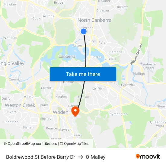 Boldrewood St Before Barry Dr to O Malley map