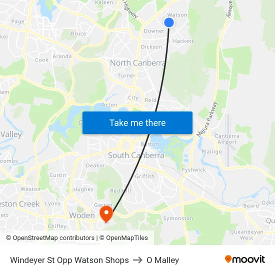 Windeyer St Opp Watson Shops to O Malley map