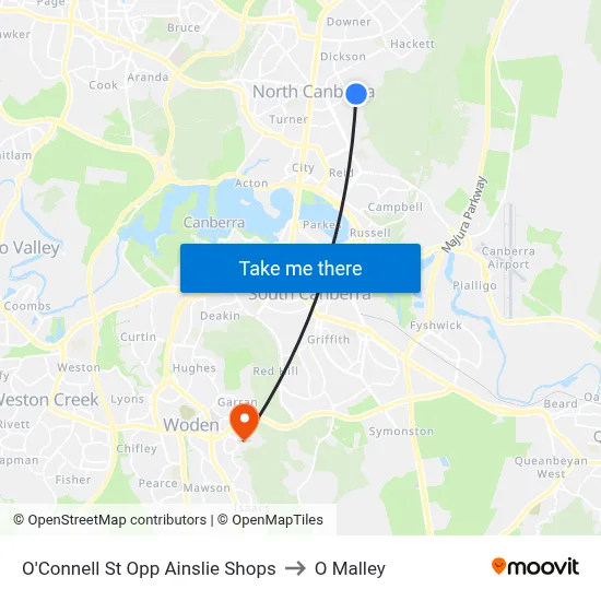 O'Connell St Opp Ainslie Shops to O Malley map