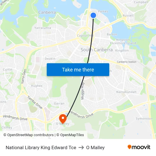 National Library King Edward Tce to O Malley map