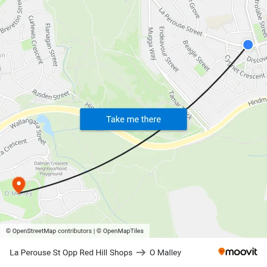 La Perouse St Opp Red Hill Shops to O Malley map