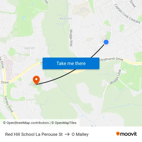 Red Hill School La Perouse St to O Malley map
