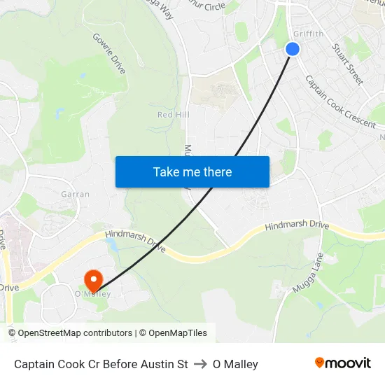 Captain Cook Cr Before Austin St to O Malley map