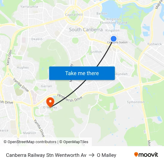 Canberra Railway Stn Wentworth Av to O Malley map