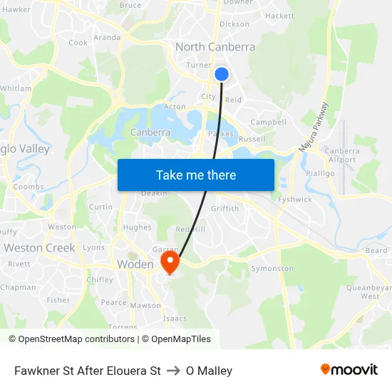 Fawkner St After Elouera St to O Malley map