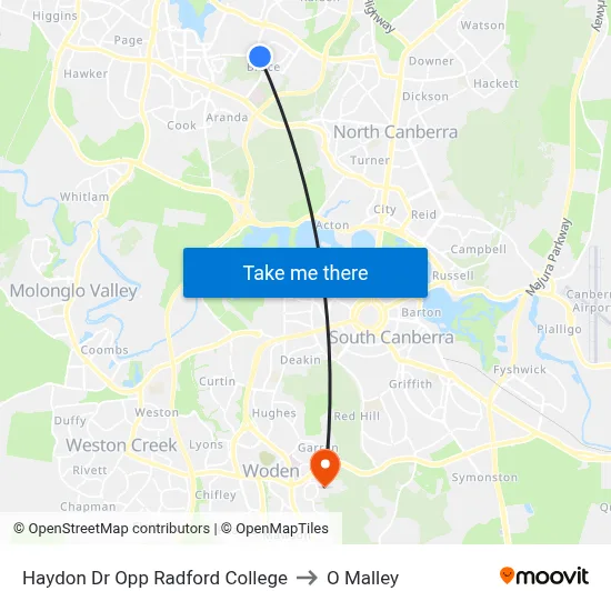 Haydon Dr Opp Radford College to O Malley map