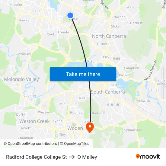 Radford College College St to O Malley map