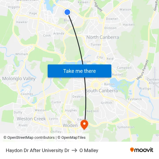 Haydon Dr After University Dr to O Malley map