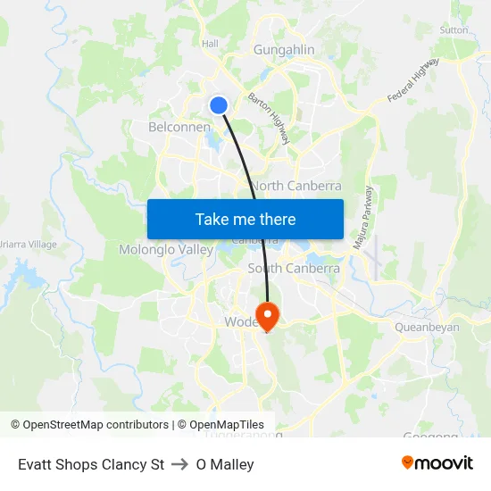 Evatt Shops Clancy St to O Malley map