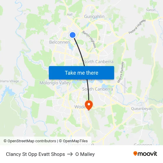 Clancy St Opp Evatt Shops to O Malley map