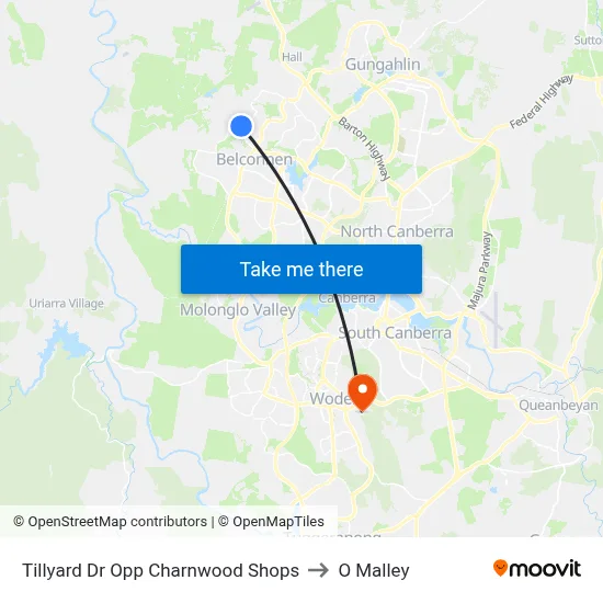Tillyard Dr Opp Charnwood Shops to O Malley map