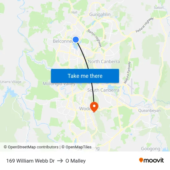 169 William Webb Dr to O Malley map