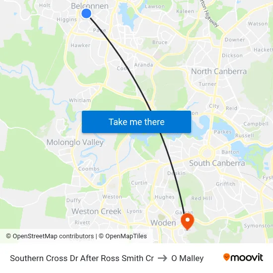 Southern Cross Dr After Ross Smith Cr to O Malley map