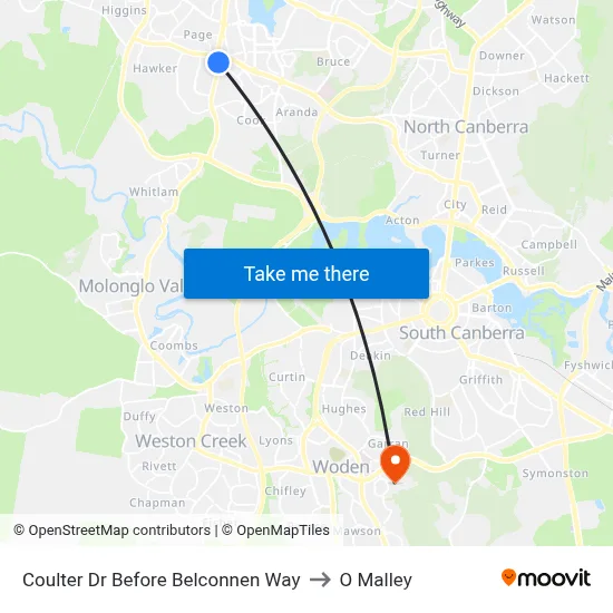 Coulter Dr Before Belconnen Way to O Malley map