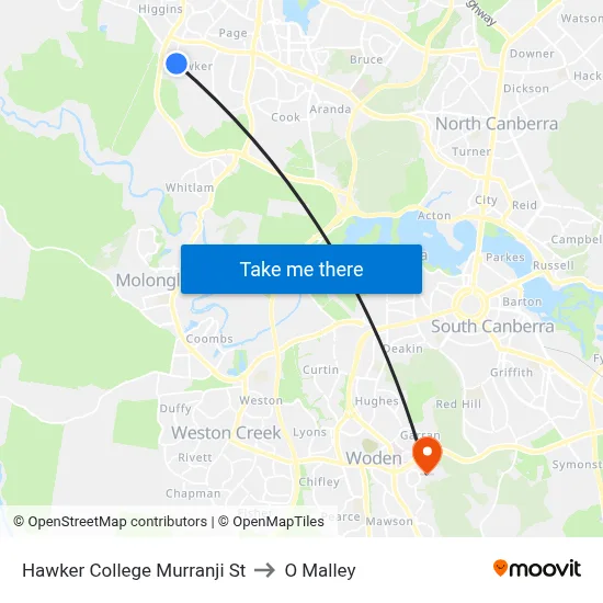 Hawker College Murranji St to O Malley map