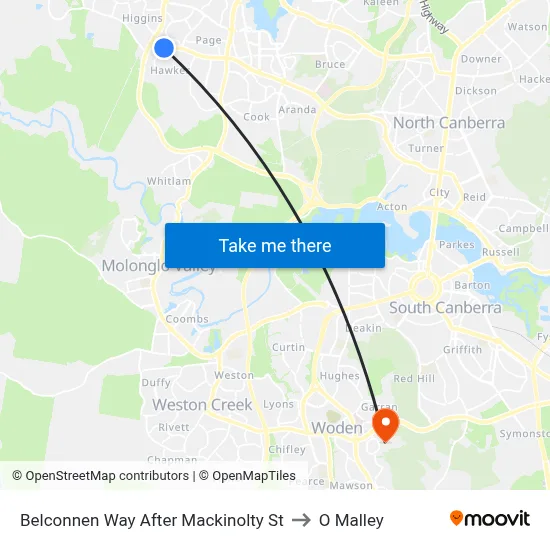 Belconnen Way After Mackinolty St to O Malley map