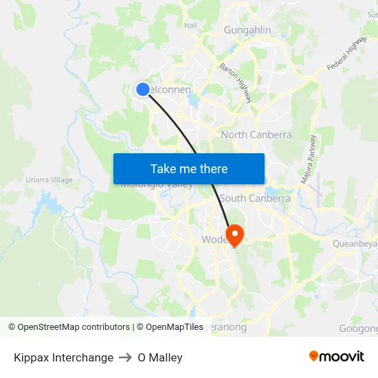 Kippax Interchange to O Malley map