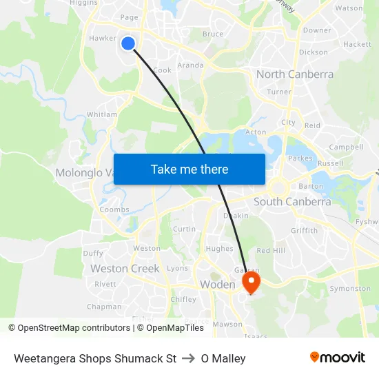 Weetangera Shops Shumack St to O Malley map