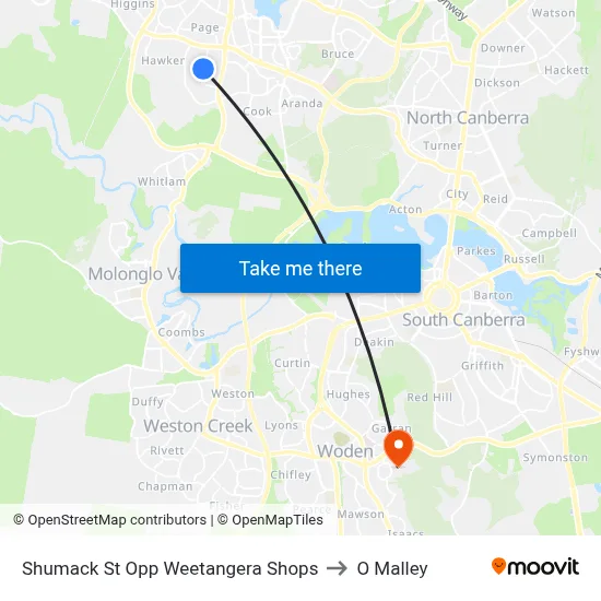 Shumack St Opp Weetangera Shops to O Malley map