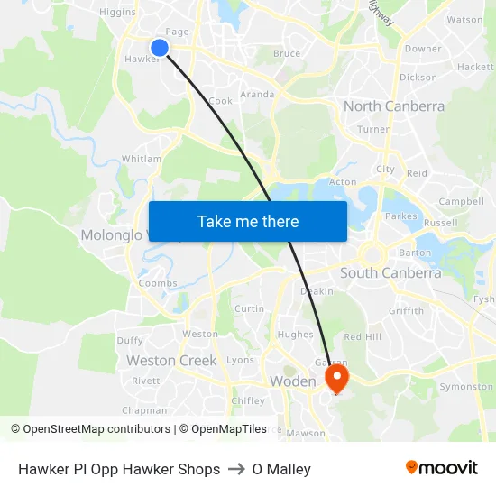 Hawker Pl Opp Hawker Shops to O Malley map