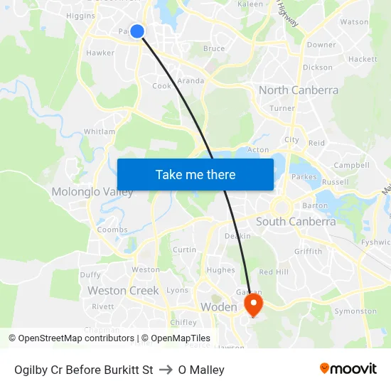 Ogilby Cr Before Burkitt St to O Malley map