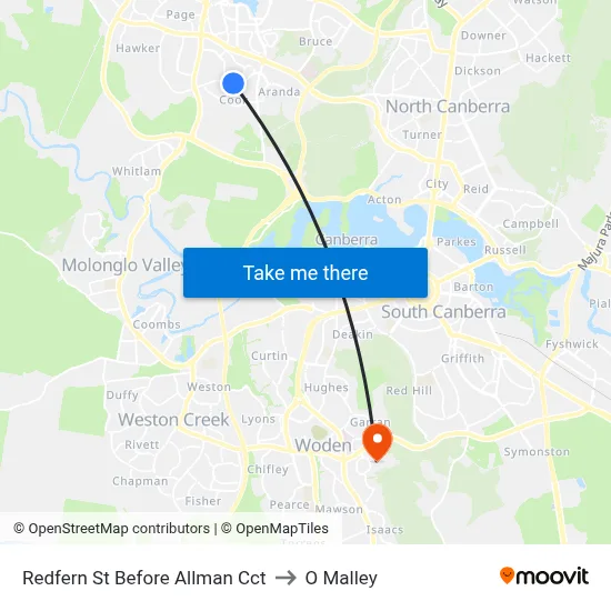 Redfern St Before Allman Cct to O Malley map