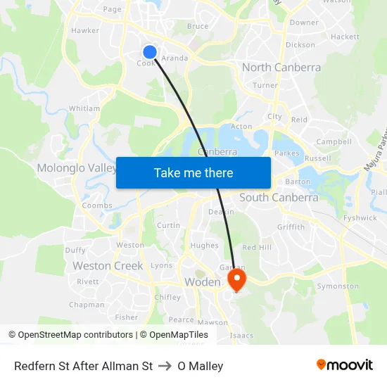 Redfern St After Allman St to O Malley map
