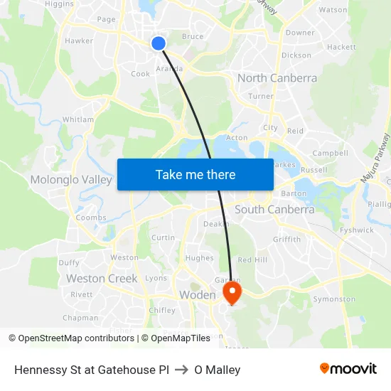 Hennessy St at Gatehouse Pl to O Malley map