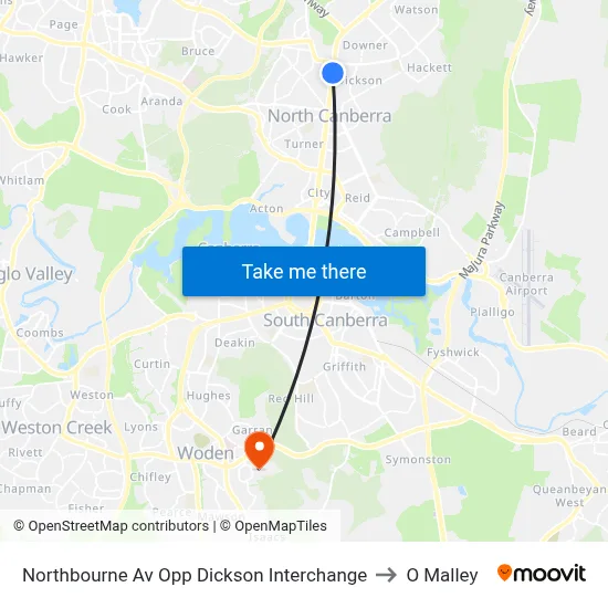 Northbourne Av Opp Dickson Interchange to O Malley map