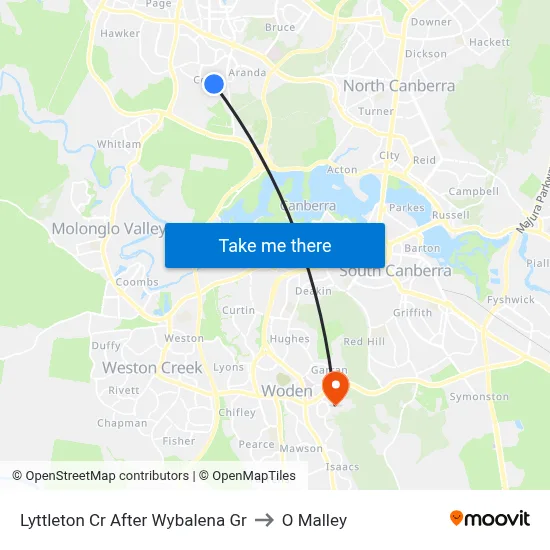 Lyttleton Cr After Wybalena Gr to O Malley map