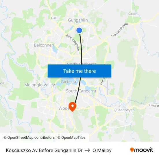 Kosciuszko Av Before Gungahlin Dr to O Malley map