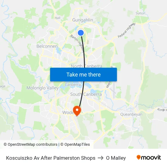 Koscuiszko Av After Palmerston Shops to O Malley map