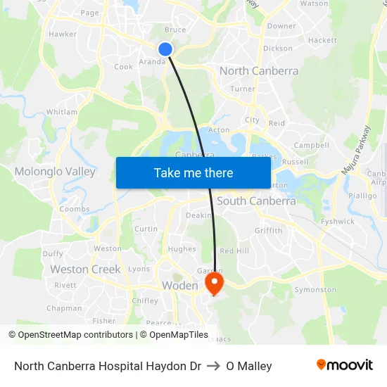 North Canberra Hospital Haydon Dr to O Malley map
