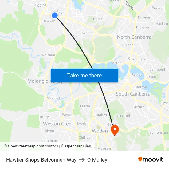 Hawker Shops Belconnen Way to O Malley map
