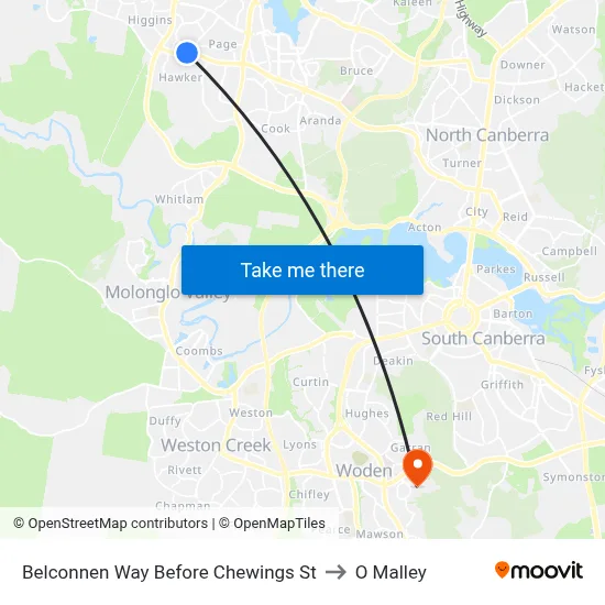 Belconnen Way Before Chewings St to O Malley map