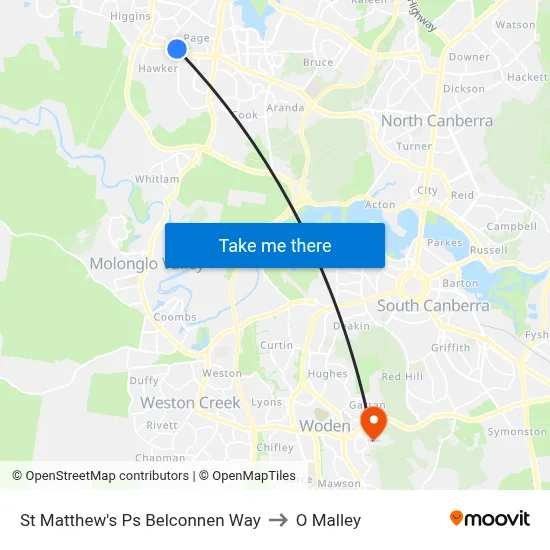 St Matthew's Ps Belconnen Way to O Malley map