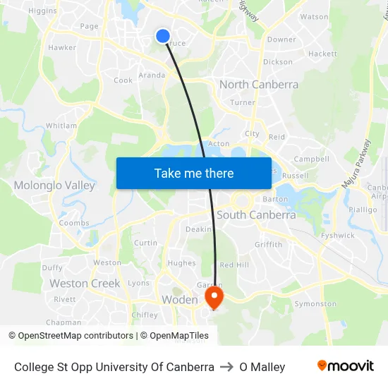 College St Opp University Of Canberra to O Malley map