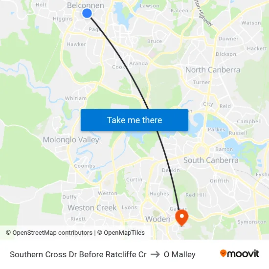 Southern Cross Dr Before Ratcliffe Cr to O Malley map