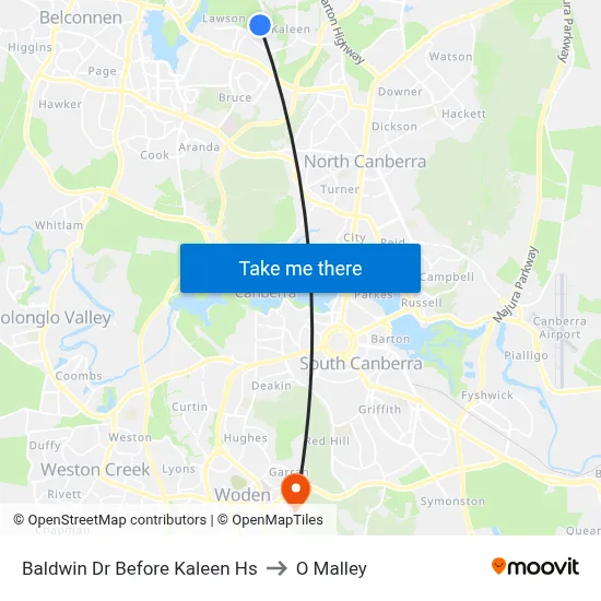 Baldwin Dr Before Kaleen Hs to O Malley map