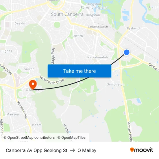 Canberra Av Opp Geelong St to O Malley map