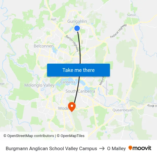 Burgmann Anglican School Valley Campus to O Malley map