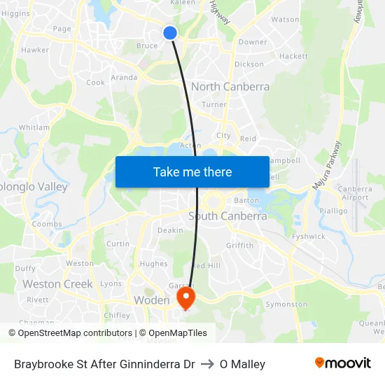 Braybrooke St After Ginninderra Dr to O Malley map
