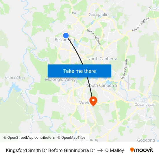 Kingsford Smith Dr Before Ginninderra Dr to O Malley map